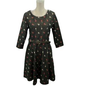 Louie Lucie Two Play Belted Dress Womens Large Fit Flare Floral Stretch Casual